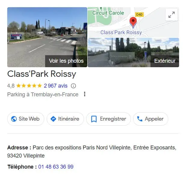 Avis google Class'Park Roissy